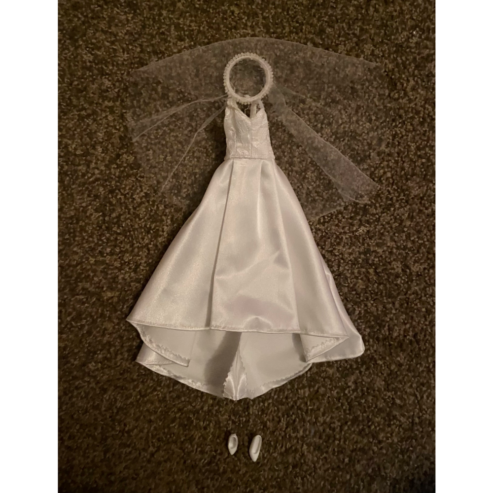 Handmade Barbie White Silk Wedding Dress